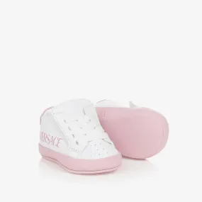 Girls White & Pink Leather Pre-Walker Trainers