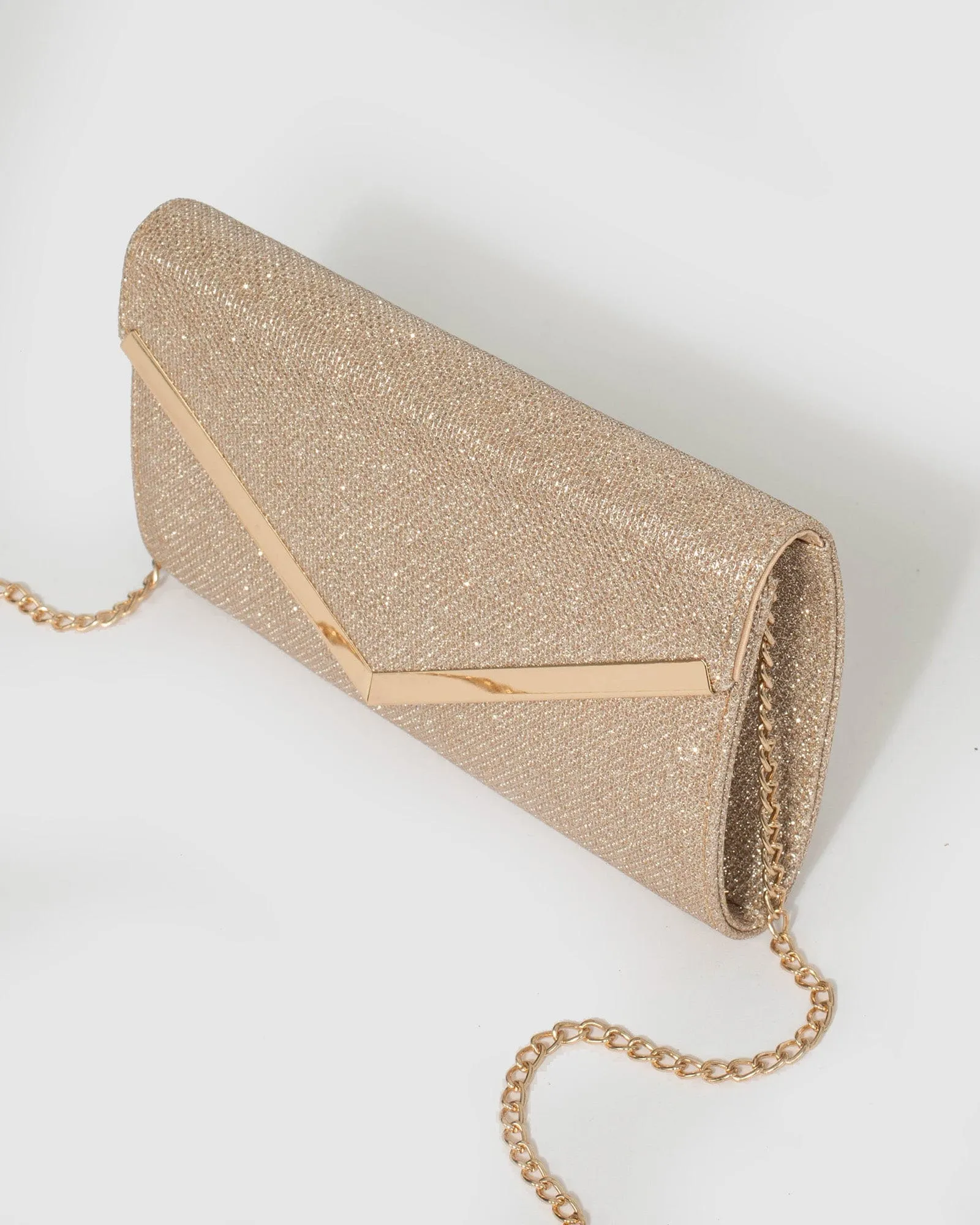 Gold Cindy Glitter Evening Clutch Bag