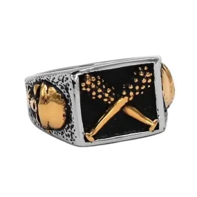 Gold Double Baseball Skull Ring