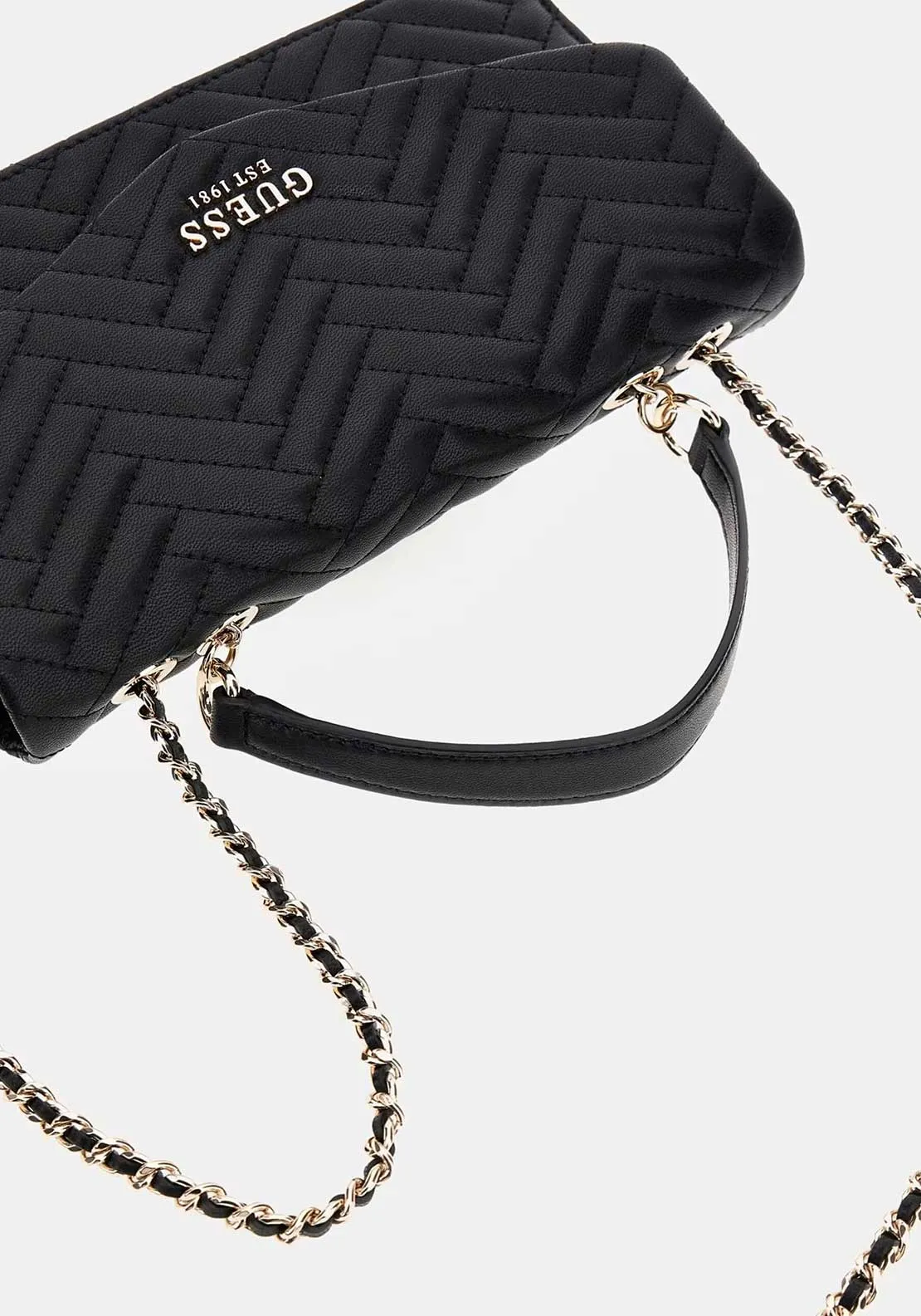 Guess Anning Quilted Chain Crossbody Bag, Black