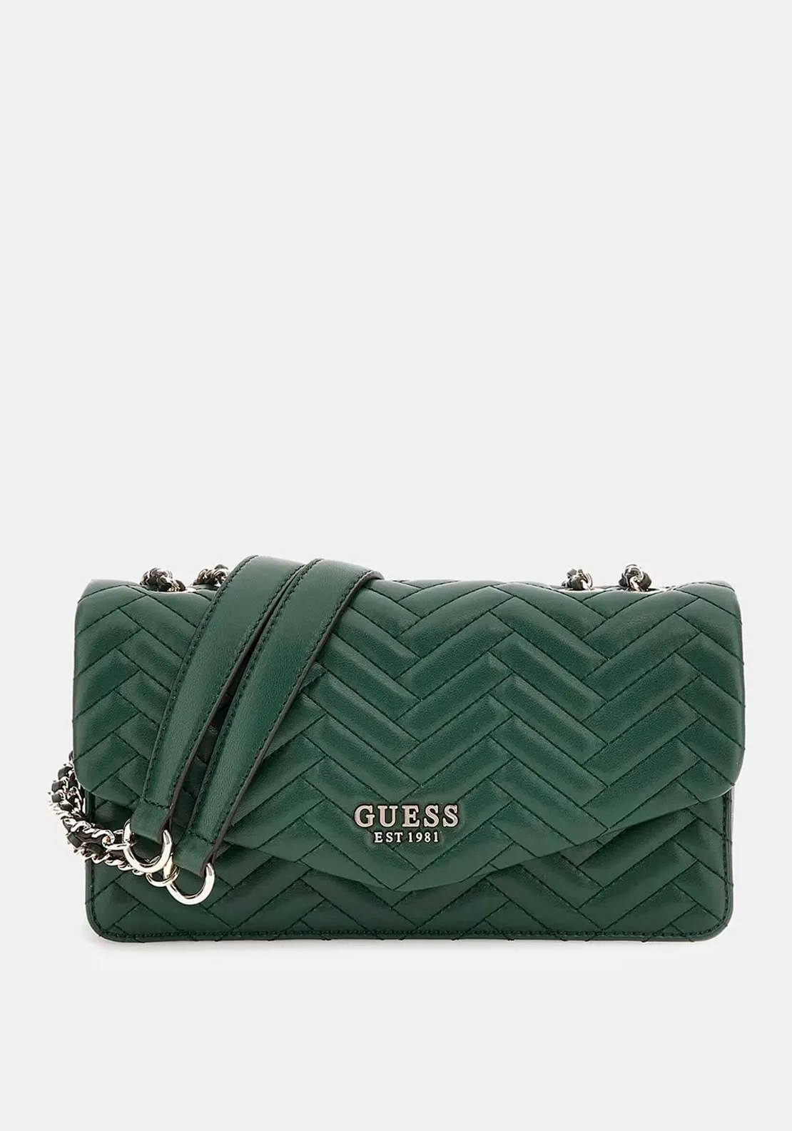 Guess Anning Quilted Chain Crossbody Bag, Green