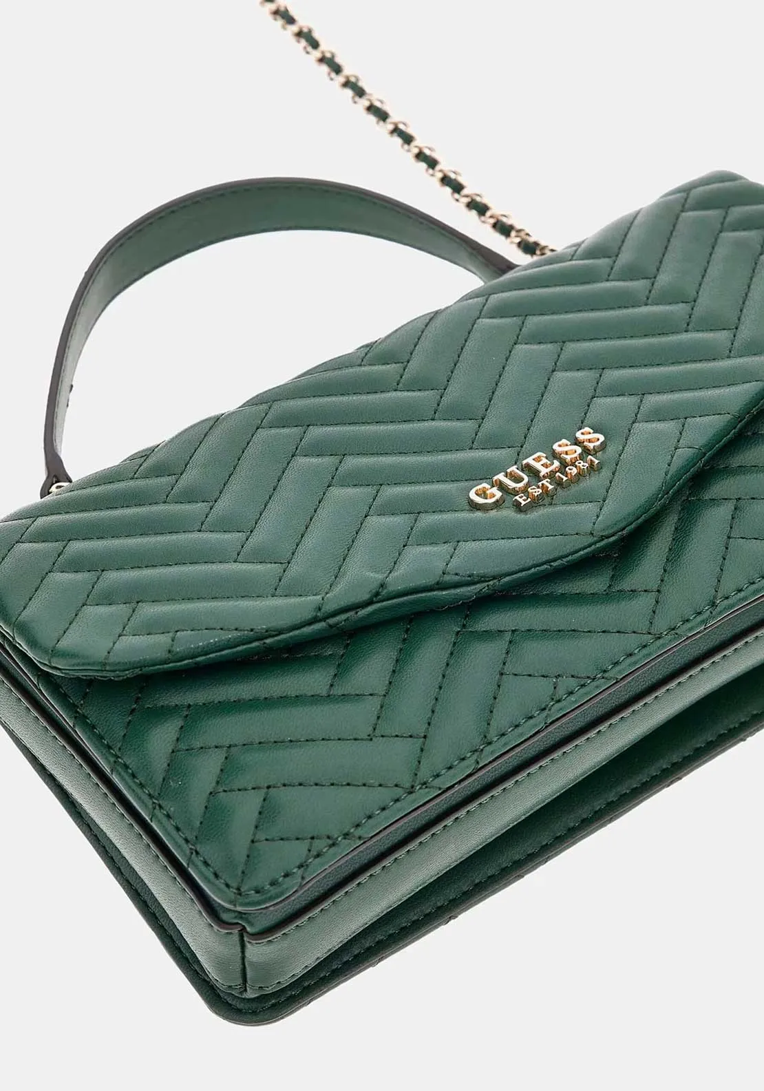 Guess Anning Quilted Chain Crossbody Bag, Green