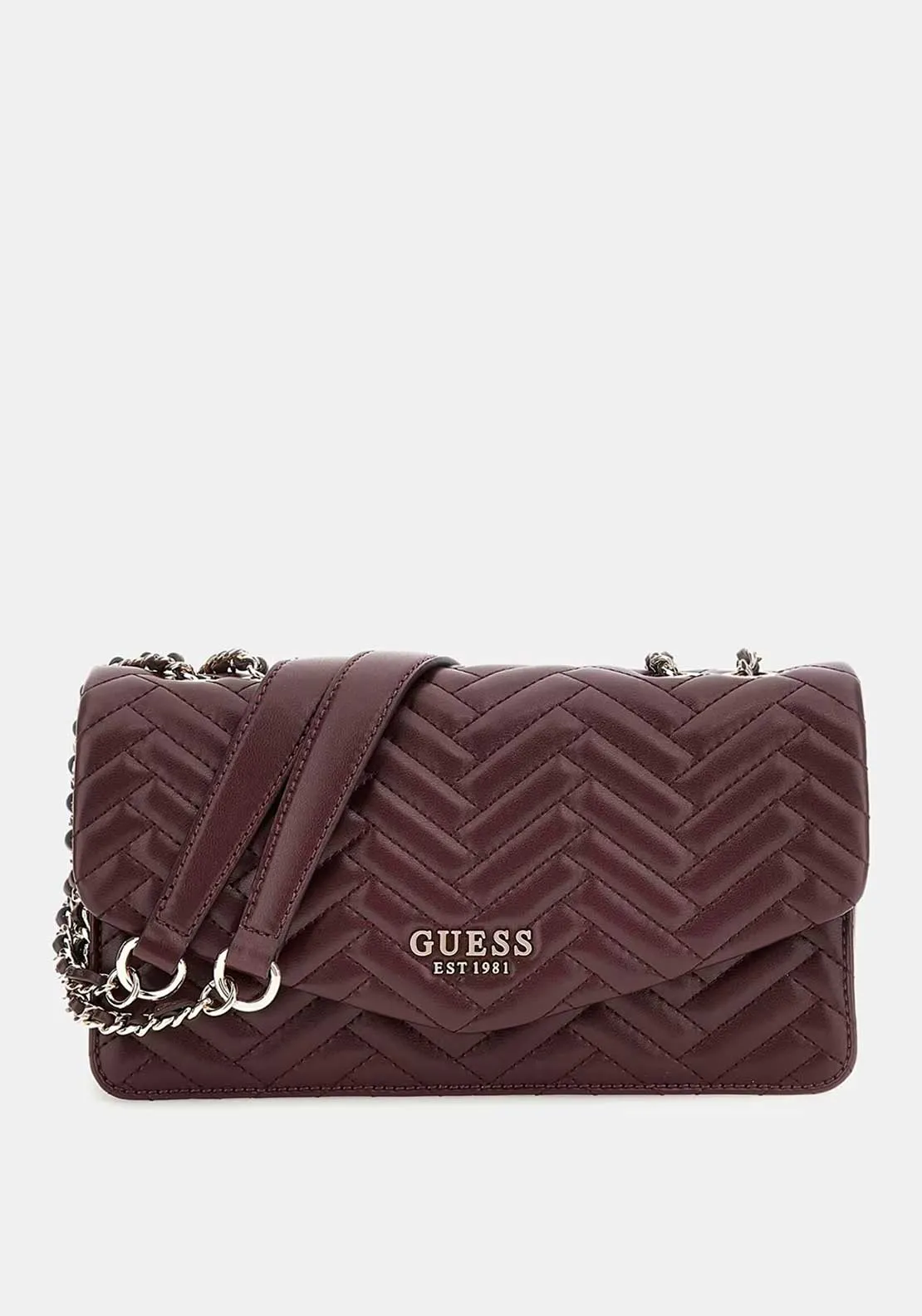 Guess Anning Quilted Chain Crossbody Bag, Wine