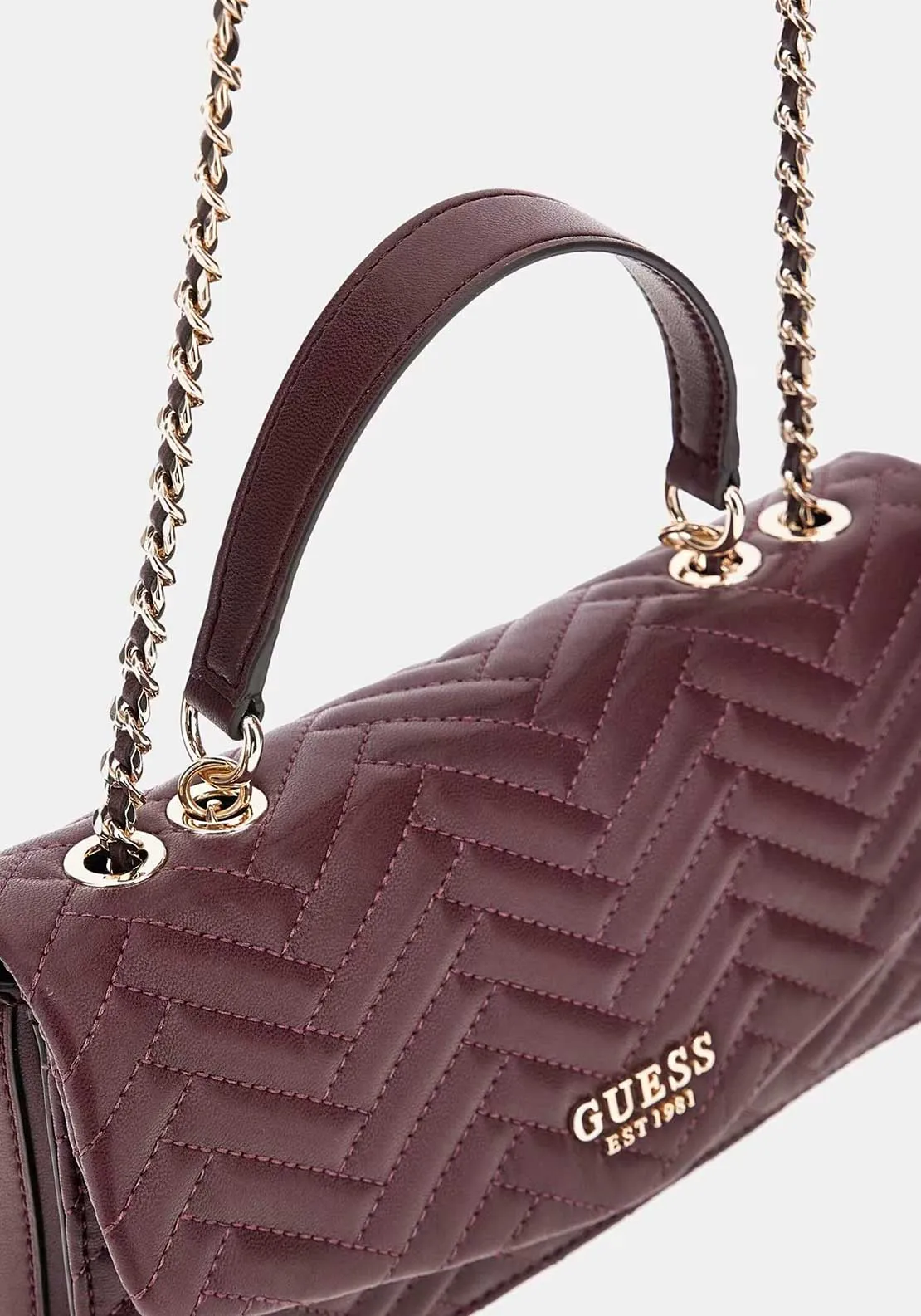 Guess Anning Quilted Chain Crossbody Bag, Wine