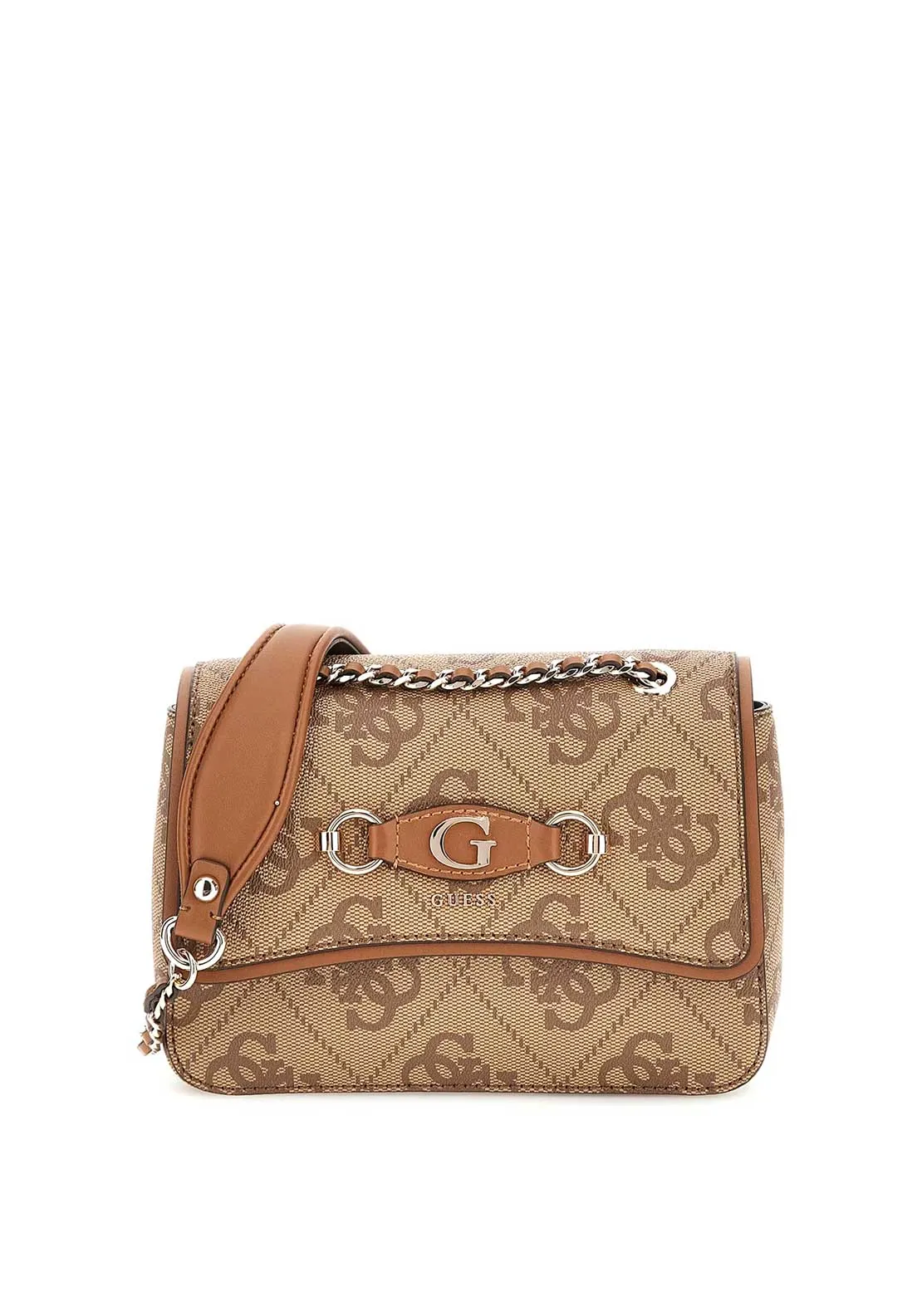 Guess Izzy Logo Print Crossbody Bag, Brown