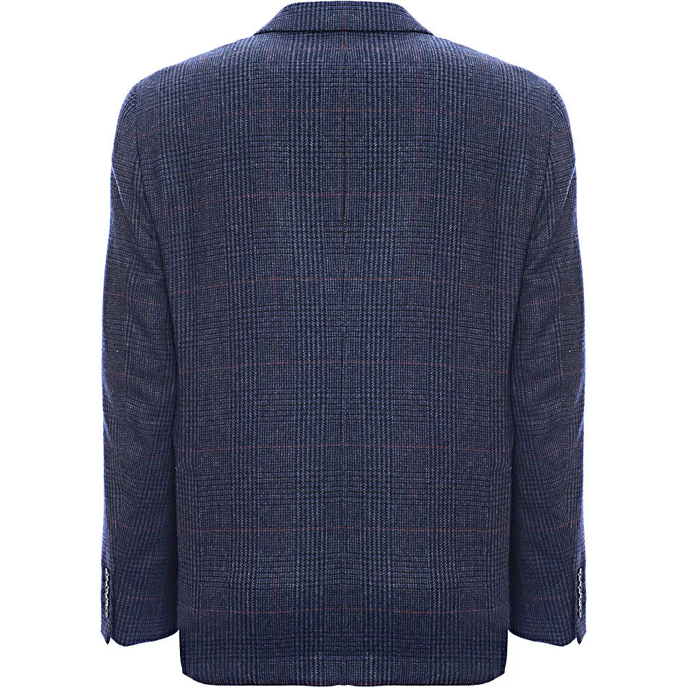 Hackett London Navy Wool Glen Check Jacket in Navy/Red