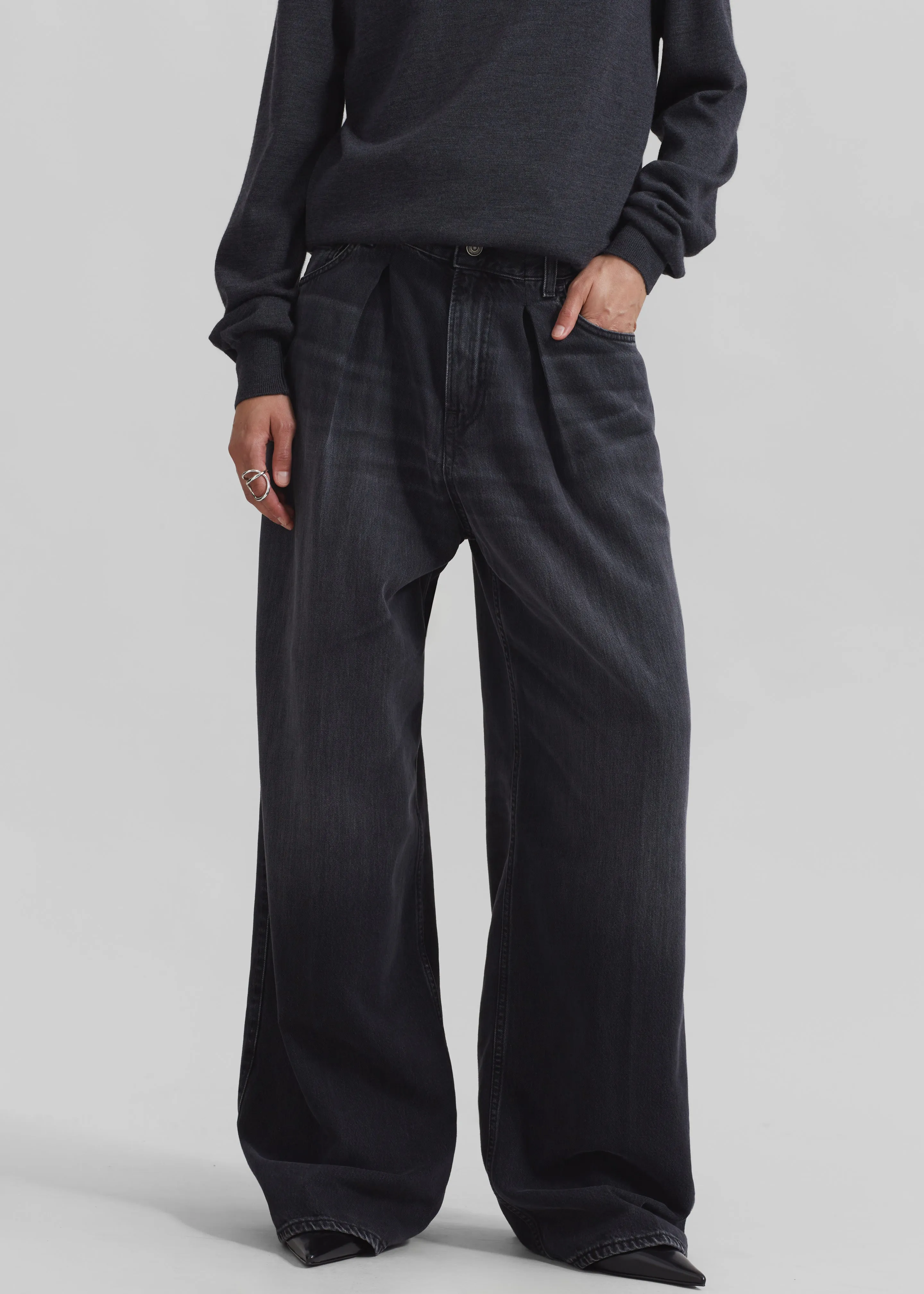 Haikure Candy Pleated Wide Leg Jeans - Black Tencel