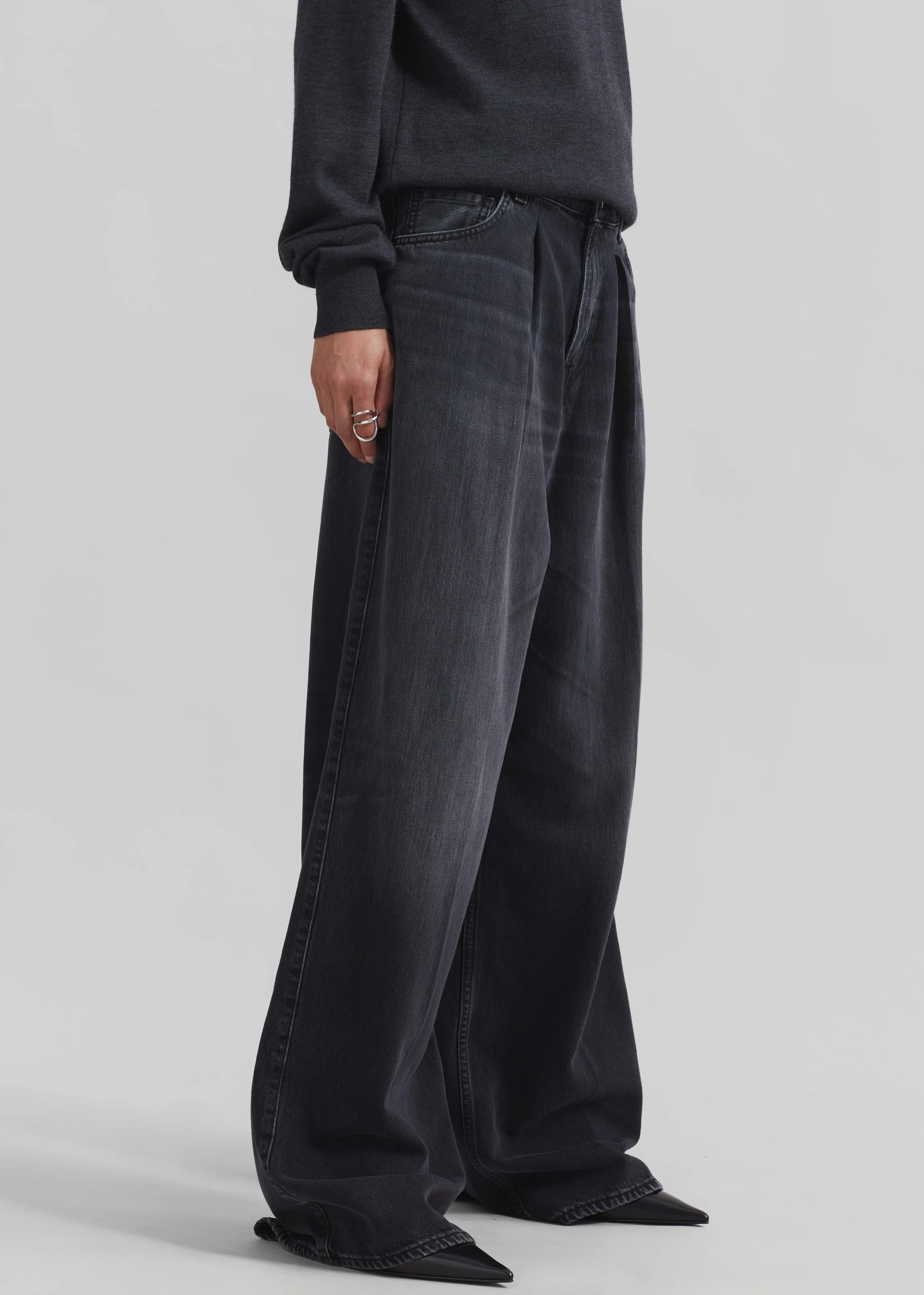 Haikure Candy Pleated Wide Leg Jeans - Black Tencel