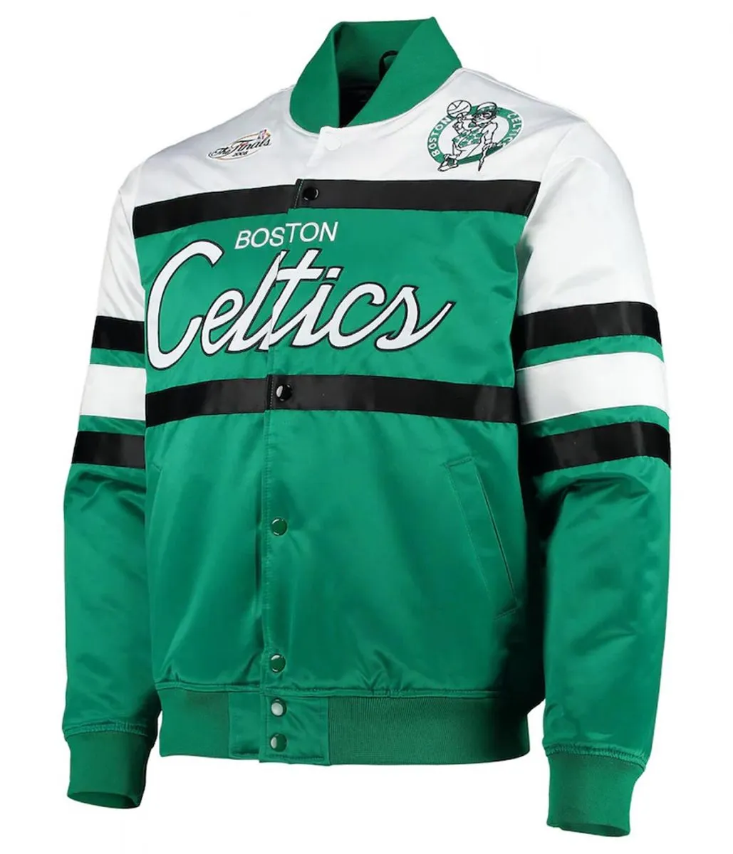 Hardwood Classics Script Boston Celtics Satin Kelly Green and White Jacketreen and White Jacket