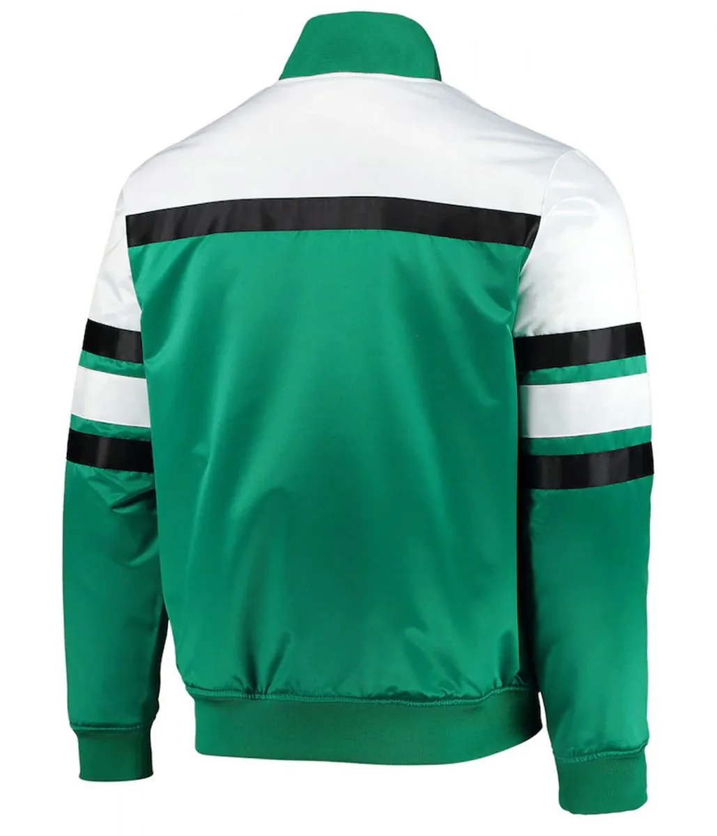 Hardwood Classics Script Boston Celtics Satin Kelly Green and White Jacketreen and White Jacket