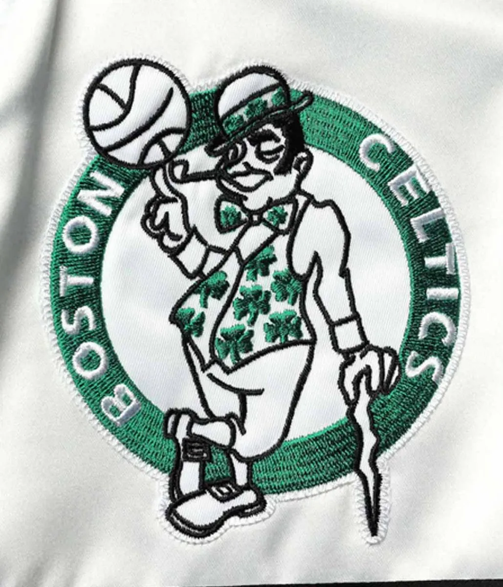 Hardwood Classics Script Boston Celtics Satin Kelly Green and White Jacketreen and White Jacket