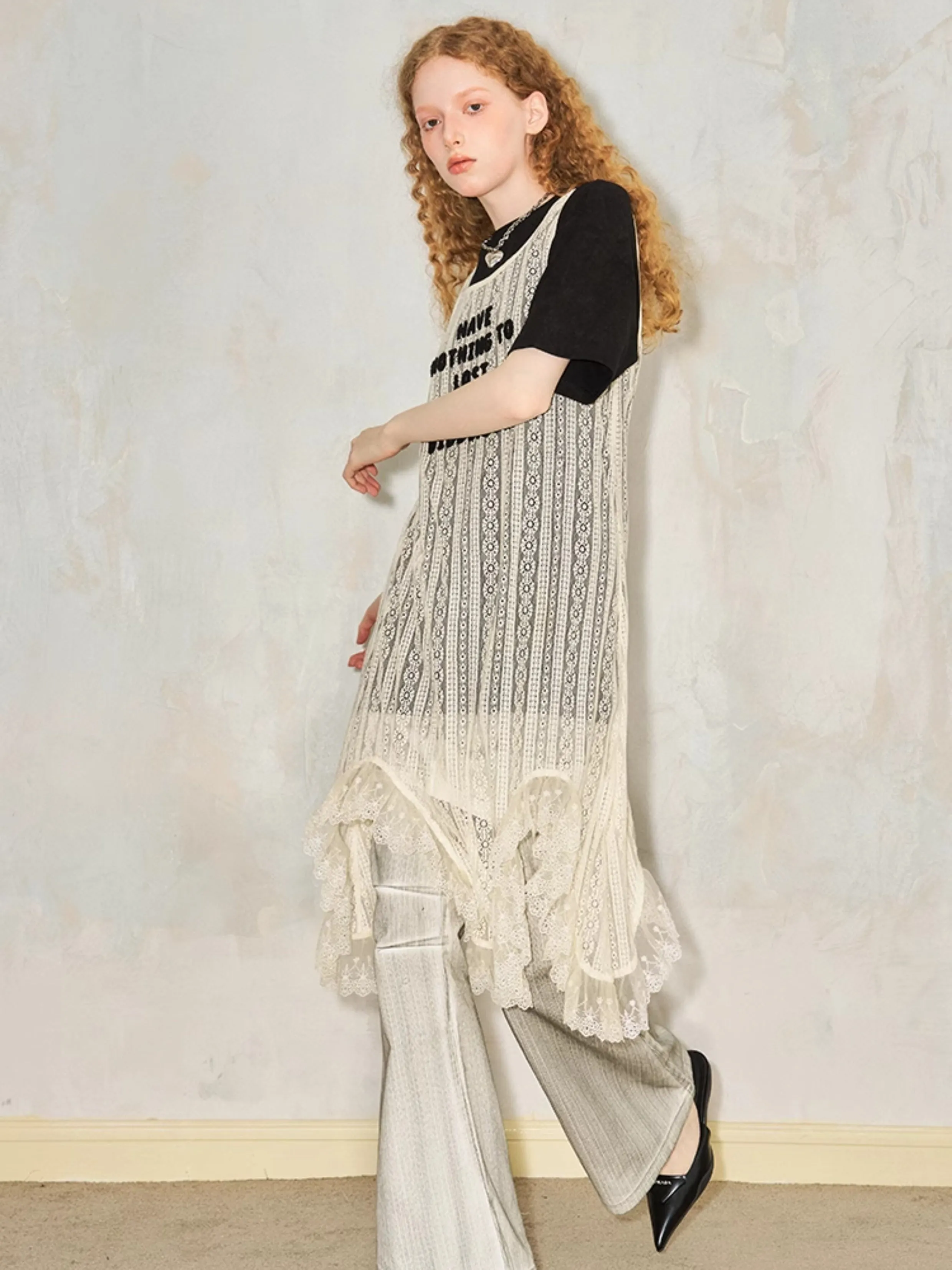 Hollow Lace Lazy Loose Sleeveless Long Vest