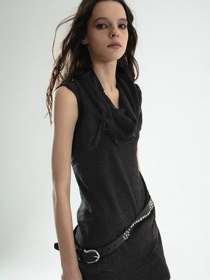 Hooded One-shoulder Swung Collar Knitted Vest