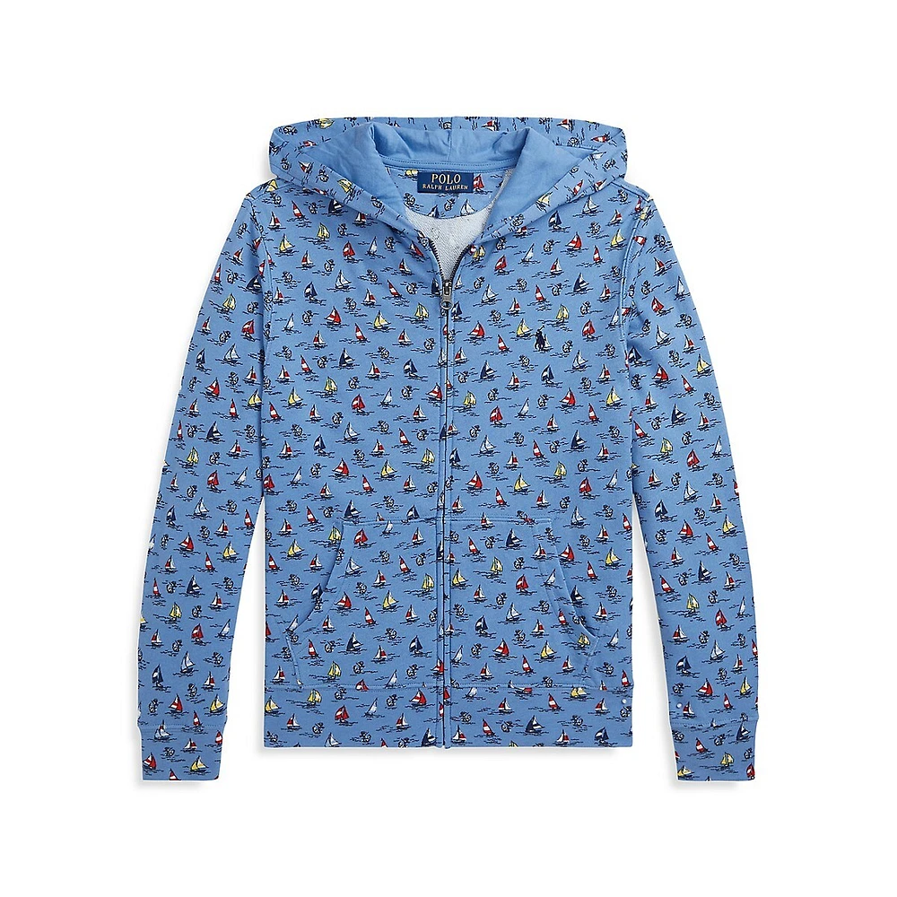 Hudson's Bay Boy's Sailboat-Print Spa Terry Full-Zip Hoodie