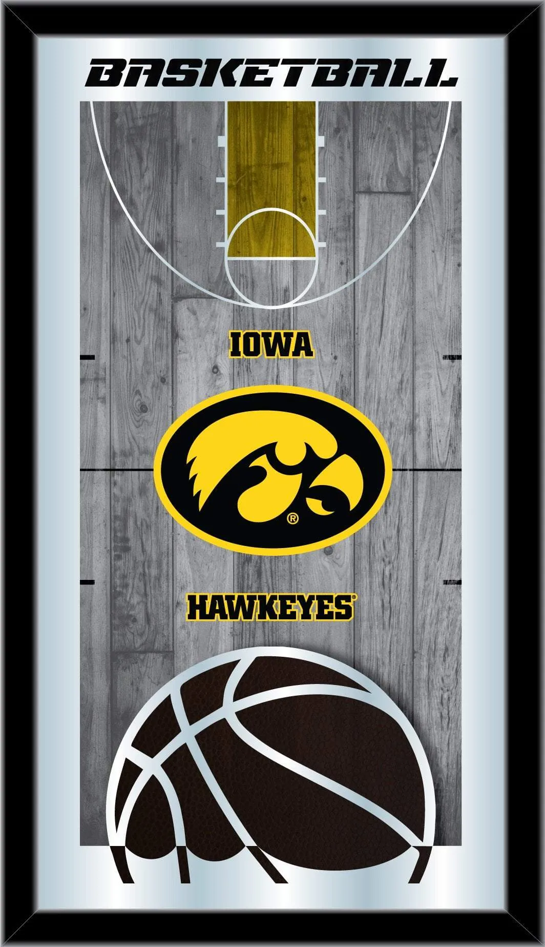 Iowa Hawkeyes HBS Black Basketball Framed Hanging Glass Wall Mirror (26x15)