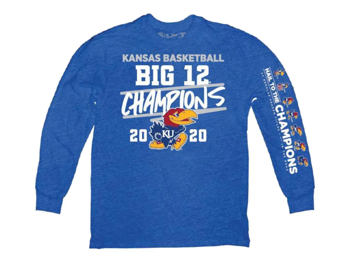 Kansas Jayhawks 2020 BIG 12 Basketball Champions Blue Long Sleeve T-Shirt