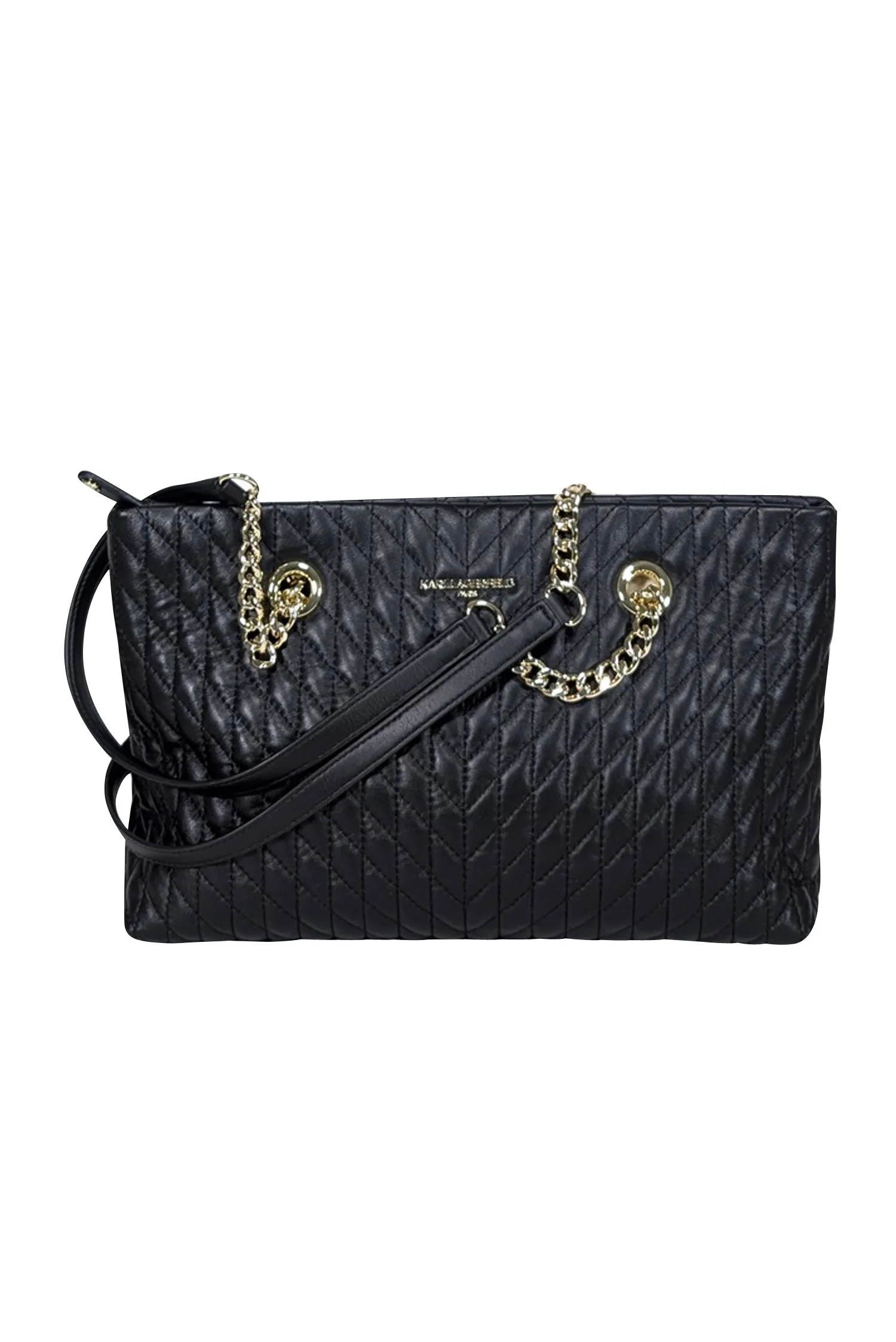 Karl Lagerfeld - Black Leather Quilted Shoulder Bag