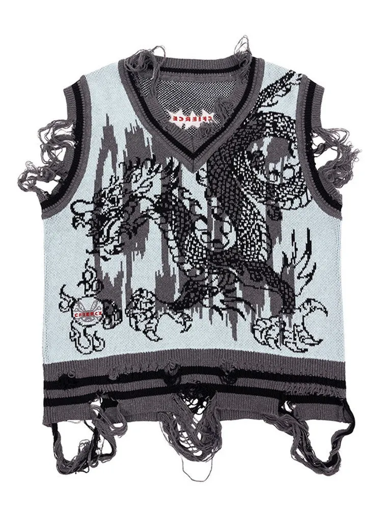 Knit Damage Nichi Dragon V-Neck Fancy Vest