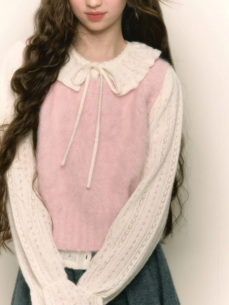 Knit Fluffily Crew-Neck Simple Vest