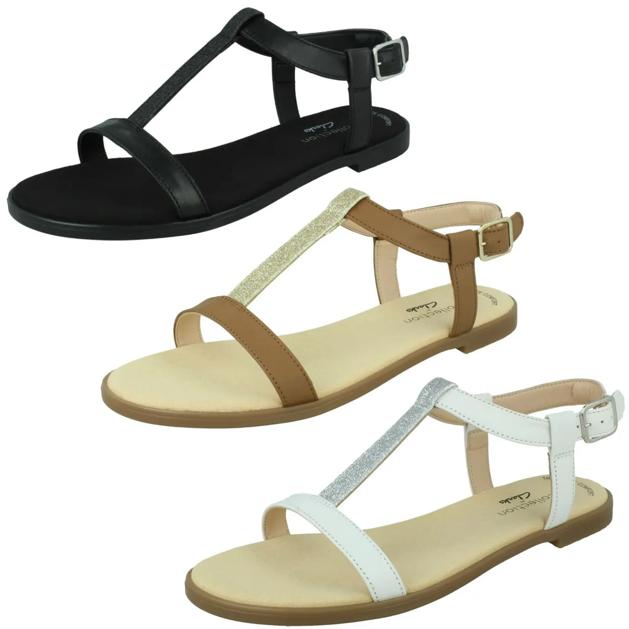 Ladies Clarks T-Bar Sandals Bay Rosa