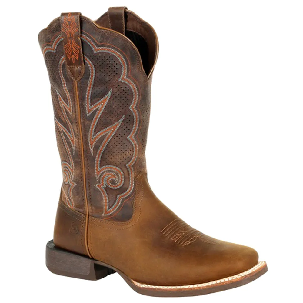 Lady Rebel Pro Cognac Embroidered Perforated Ventilated Western Square Toe Cowboy Boots