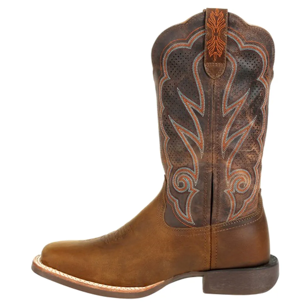 Lady Rebel Pro Cognac Embroidered Perforated Ventilated Western Square Toe Cowboy Boots