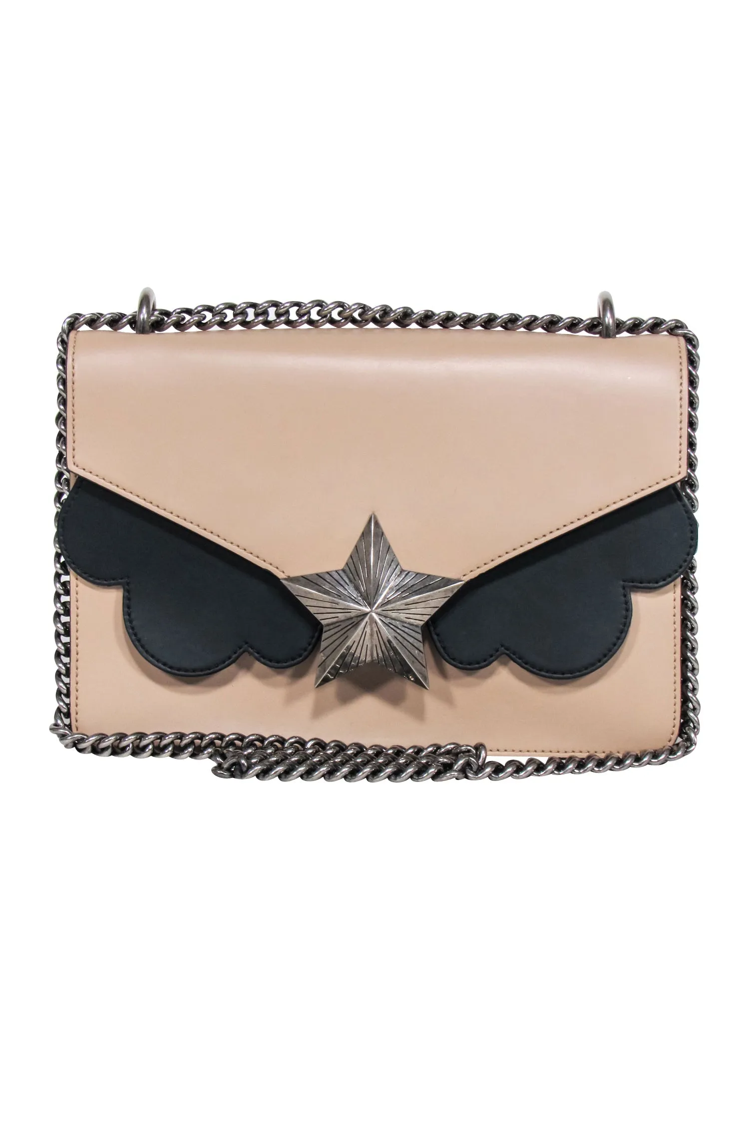 Les Jeunes Etoiles - Beige & Black Leather Shoulder bag w/ Antiqued Star