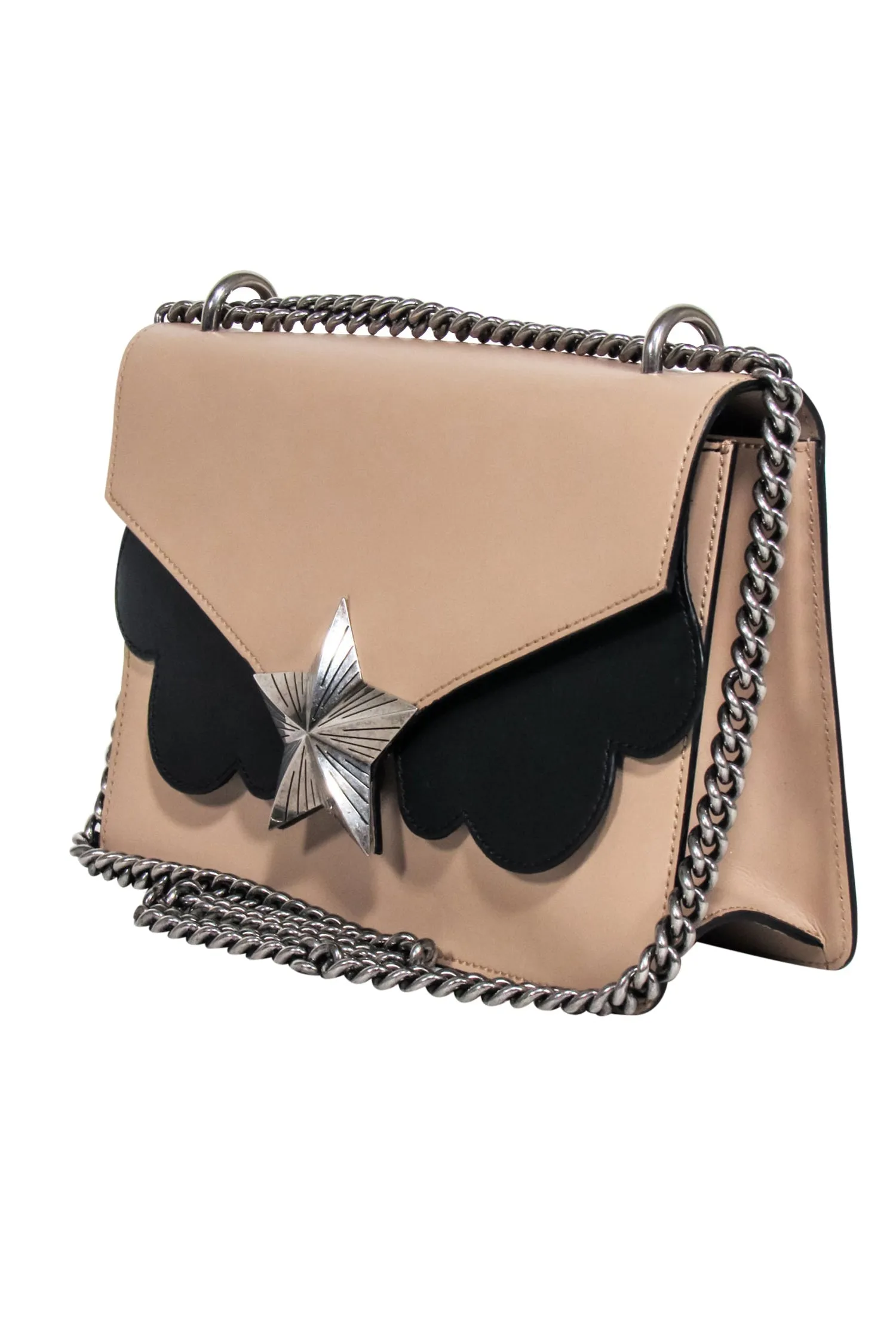 Les Jeunes Etoiles - Beige & Black Leather Shoulder bag w/ Antiqued Star