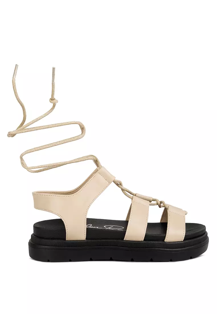 London Rag Beige Faux Leather Gladiator Sandals