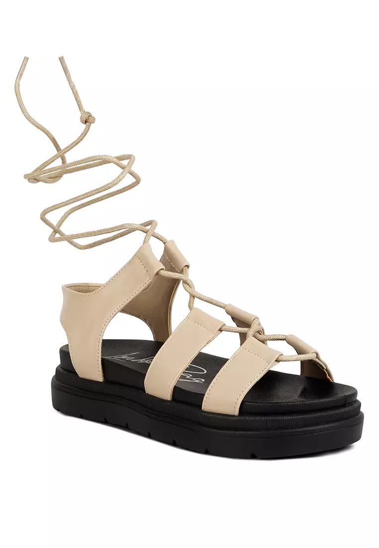 London Rag Beige Faux Leather Gladiator Sandals