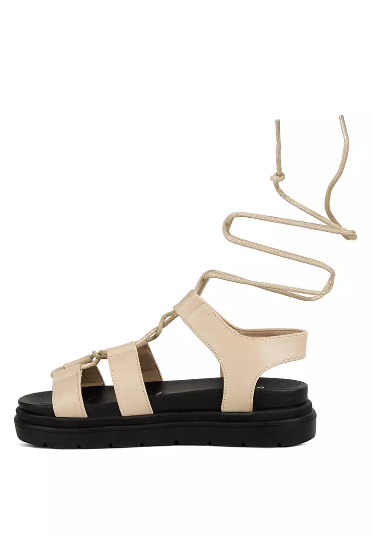 London Rag Beige Faux Leather Gladiator Sandals