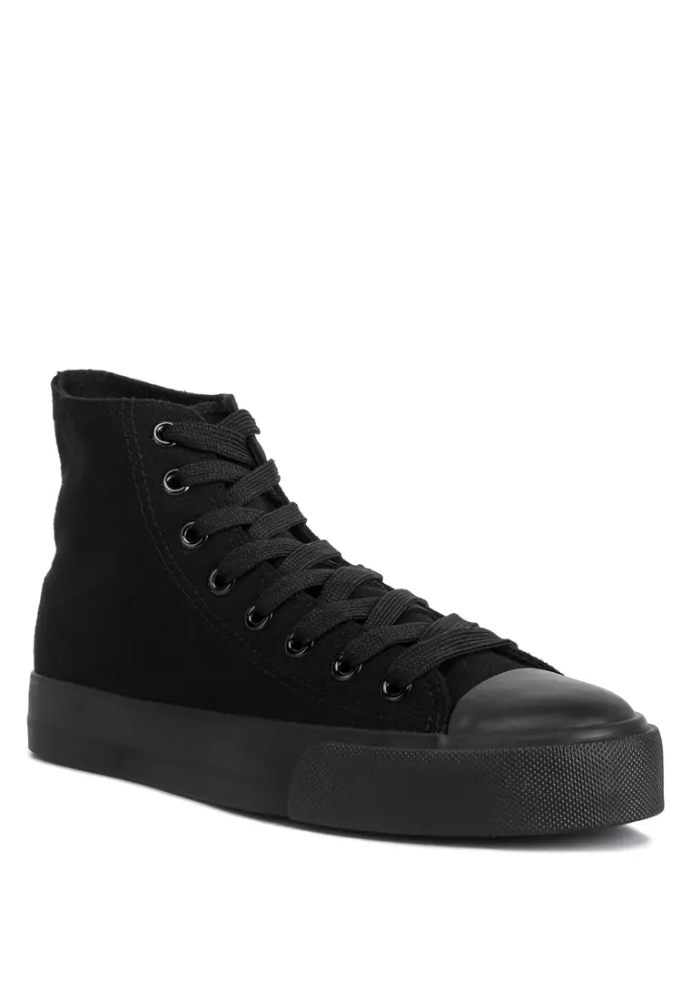 London Rag Black Solid Canvas High Top Sneakers