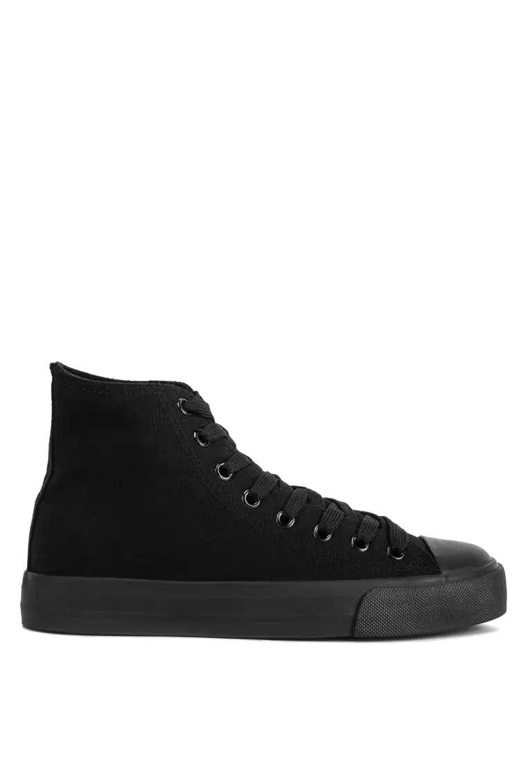 London Rag Black Solid Canvas High Top Sneakers