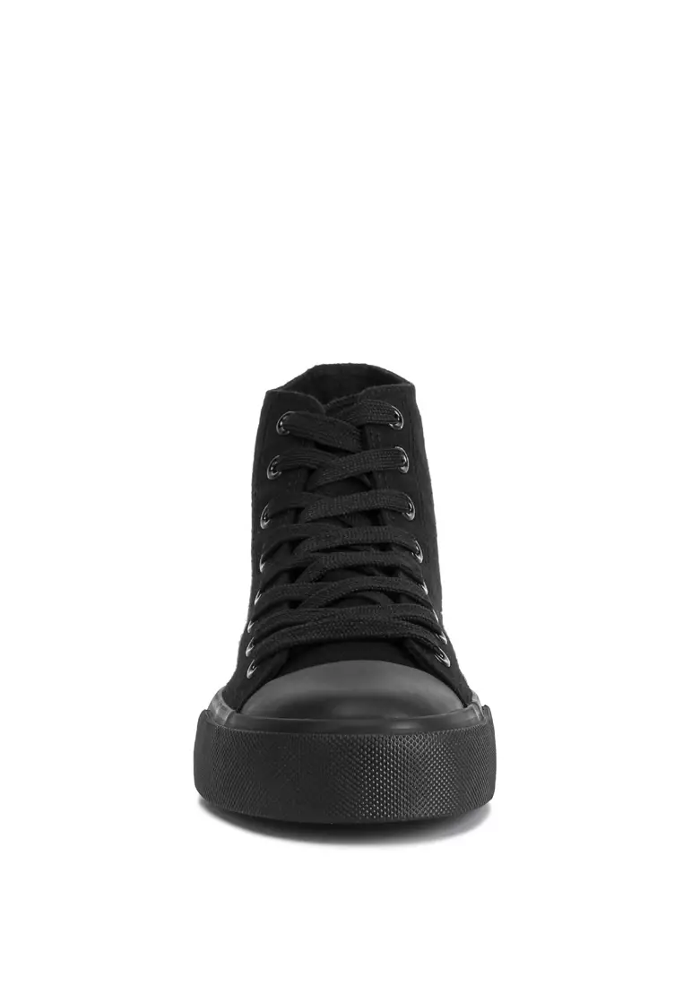 London Rag Black Solid Canvas High Top Sneakers