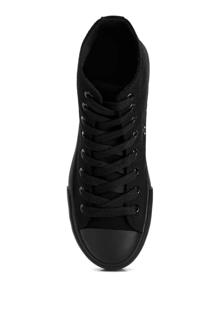 London Rag Black Solid Canvas High Top Sneakers