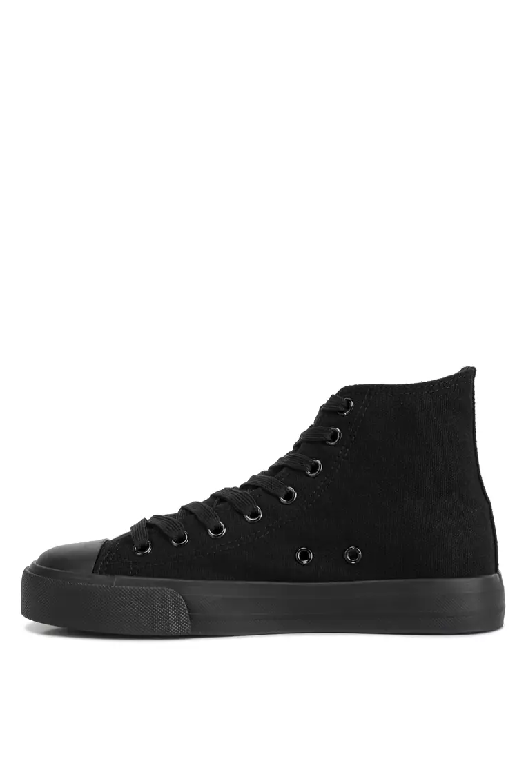 London Rag Black Solid Canvas High Top Sneakers