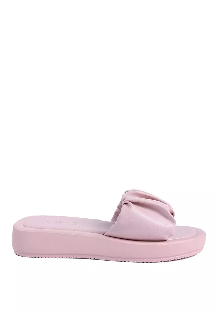 London Rag Pink Ruched Strap Slider Sandals