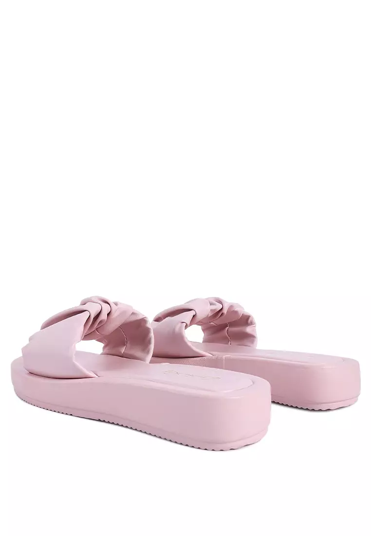 London Rag Pink Ruched Strap Slider Sandals