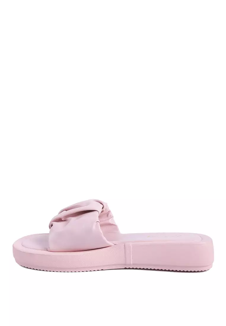 London Rag Pink Ruched Strap Slider Sandals