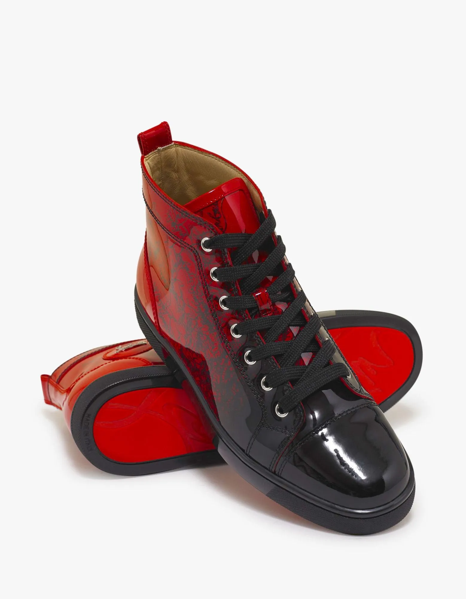 Louis Flat Red Degraloubi Patent High Top Trainers