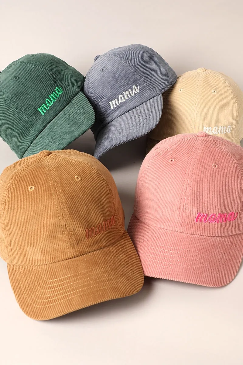 Mama Embroidered Corduroy Baseball Cap