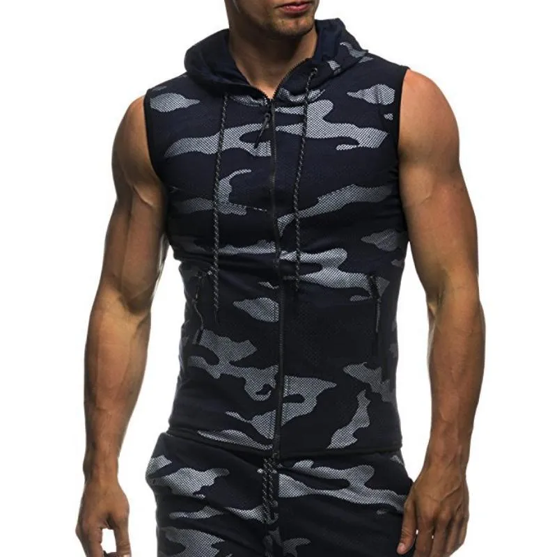 Men's Casual Camouflage Hooded Zipper Vest 37573291TO