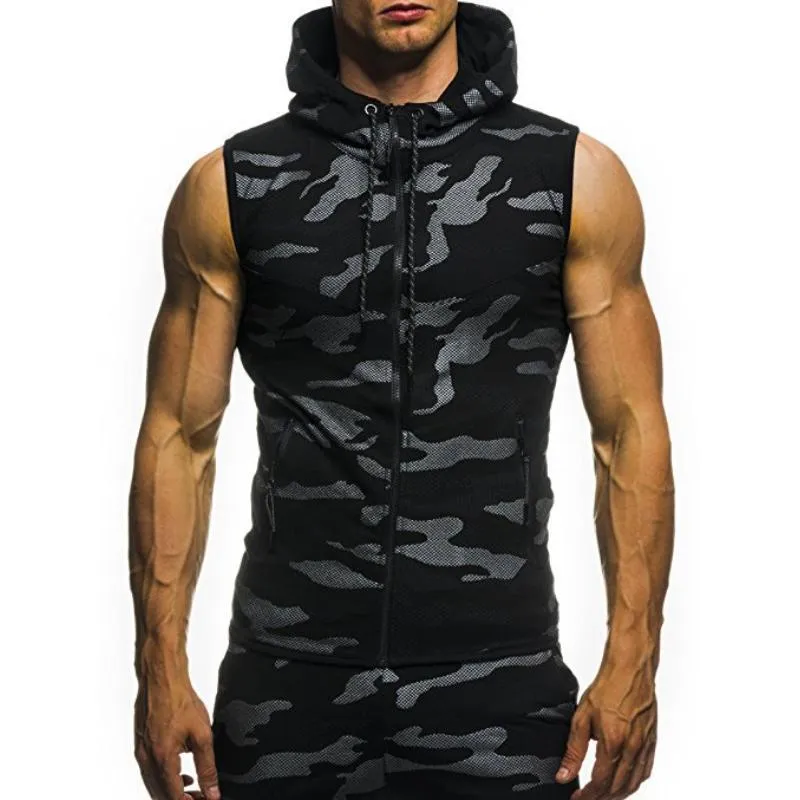 Men's Casual Camouflage Hooded Zipper Vest 37573291TO