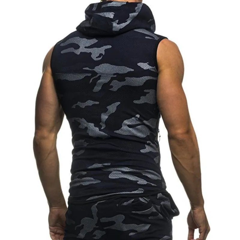 Men's Casual Camouflage Hooded Zipper Vest 37573291TO