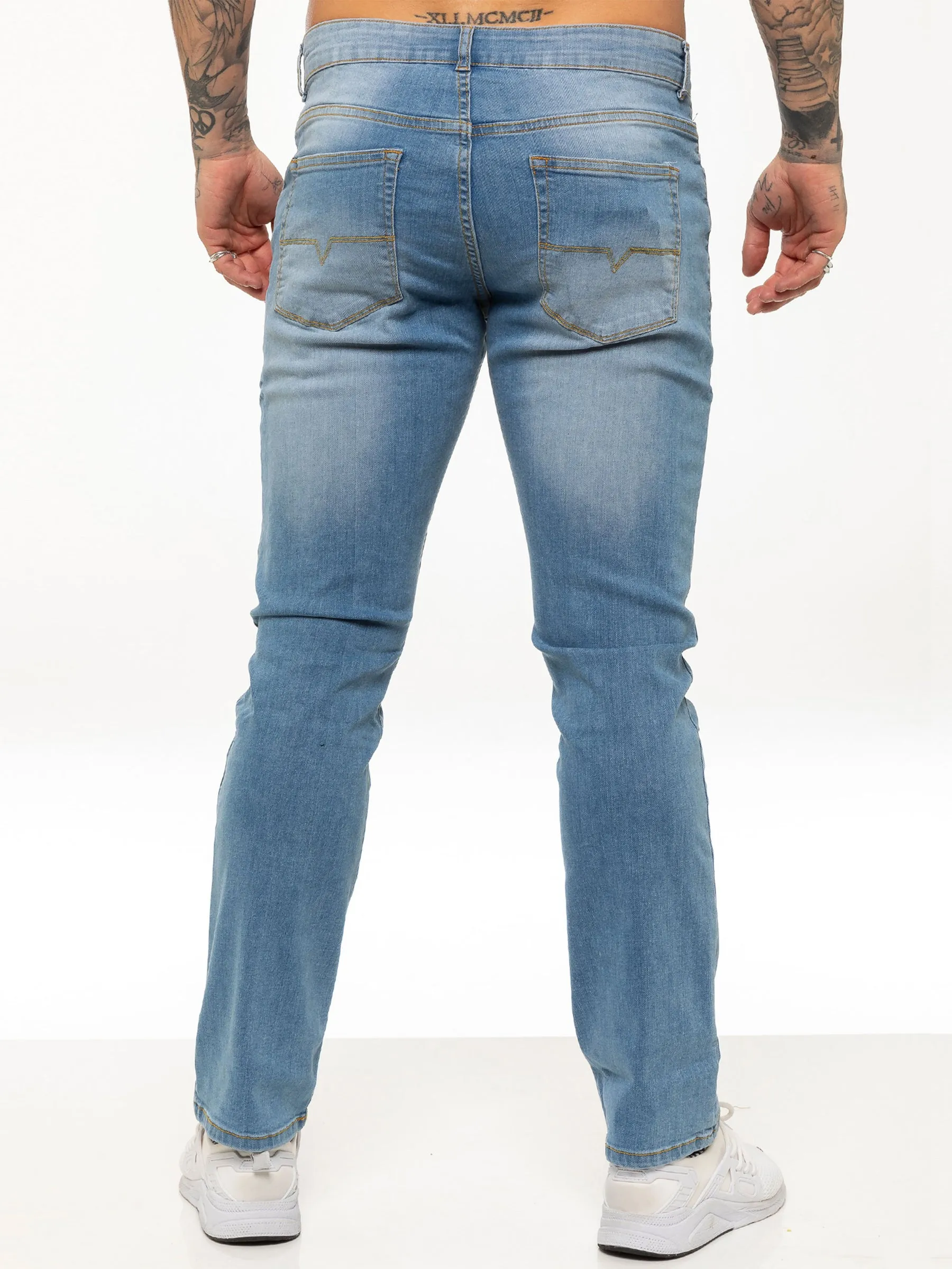 Mens Casual Straight Leg Blue Stretch Jeans | Kruze Designer Denim