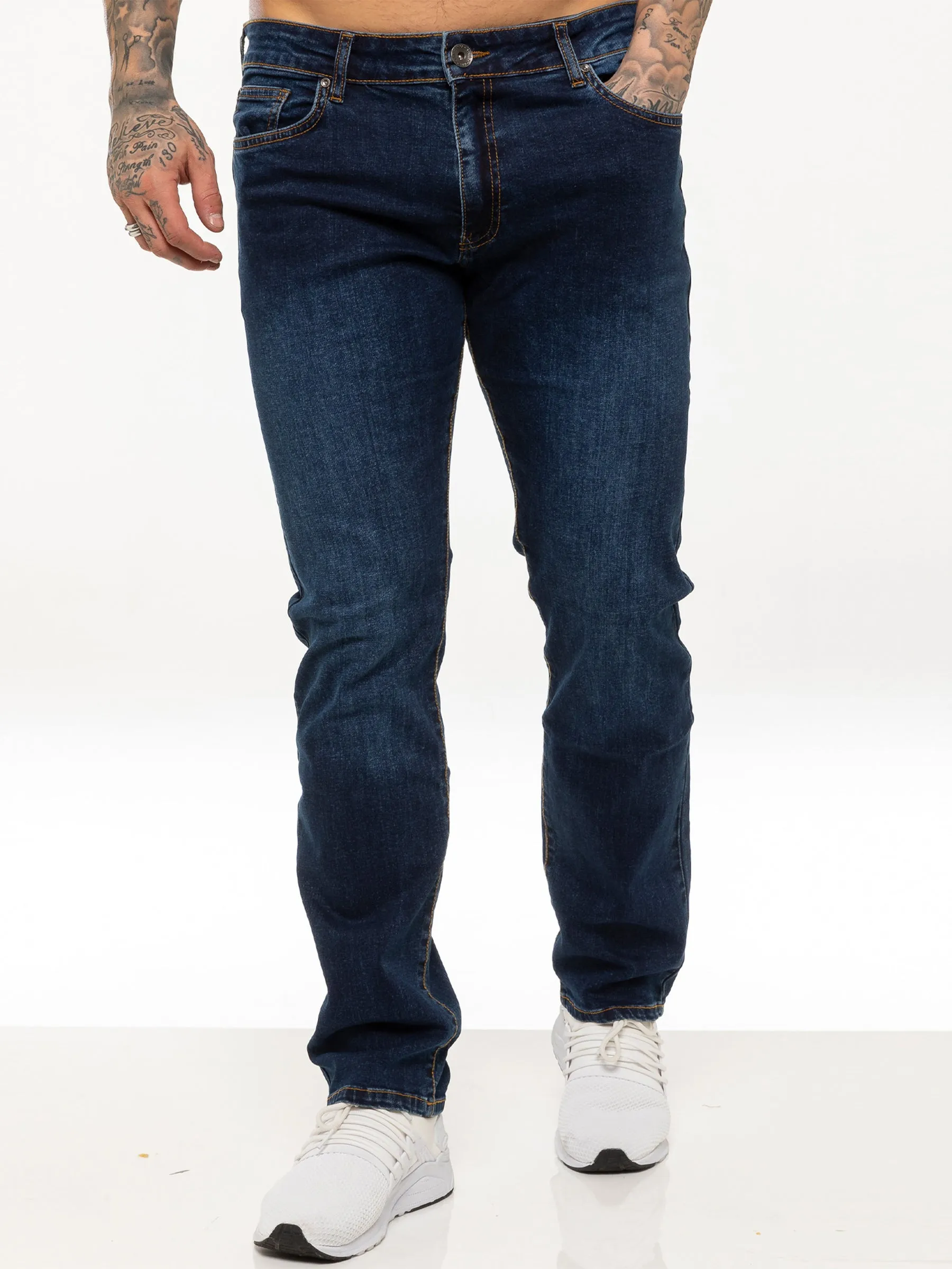 Mens Casual Straight Leg Blue Stretch Jeans | Kruze Designer Denim