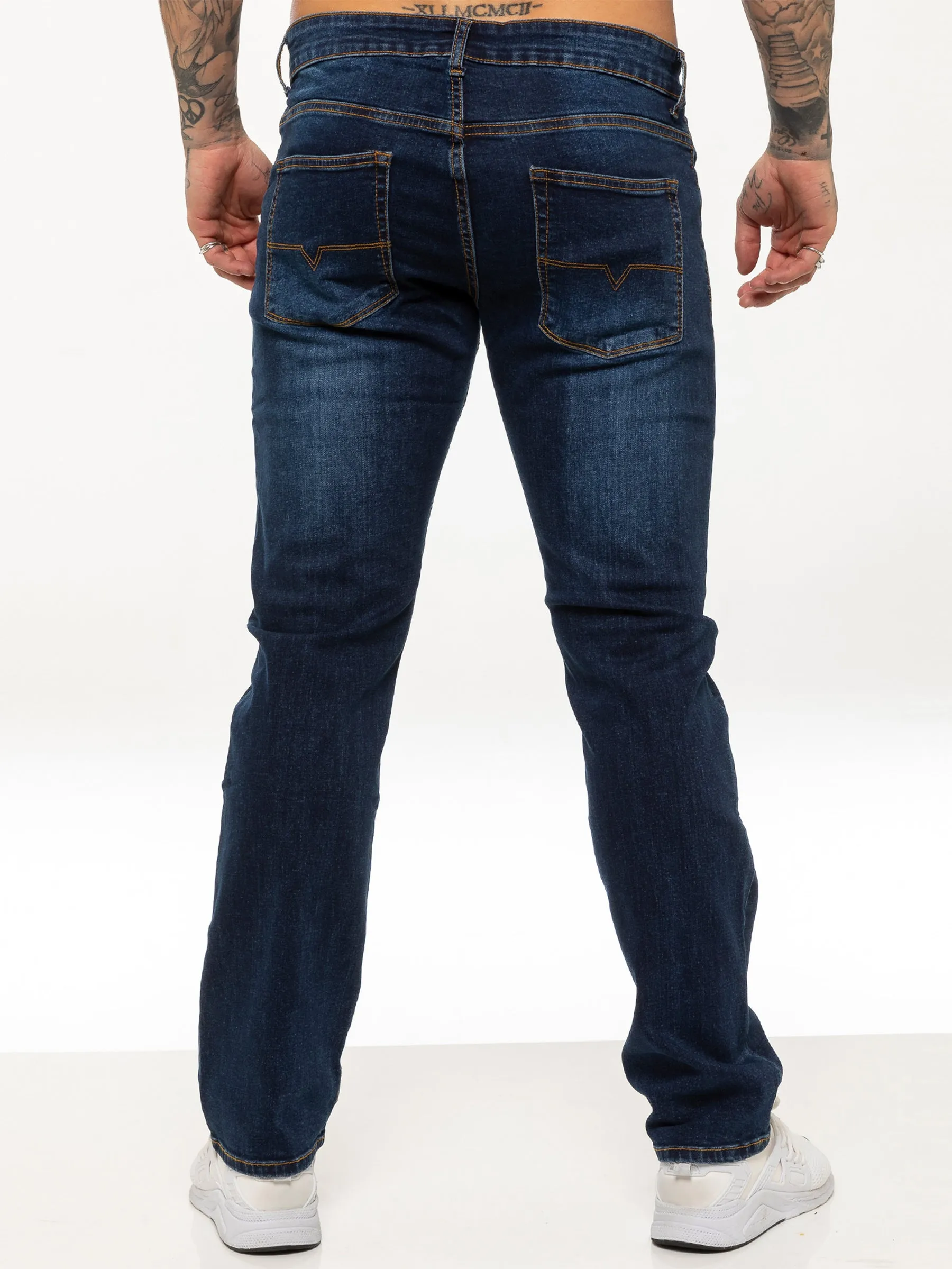 Mens Casual Straight Leg Blue Stretch Jeans | Kruze Designer Denim