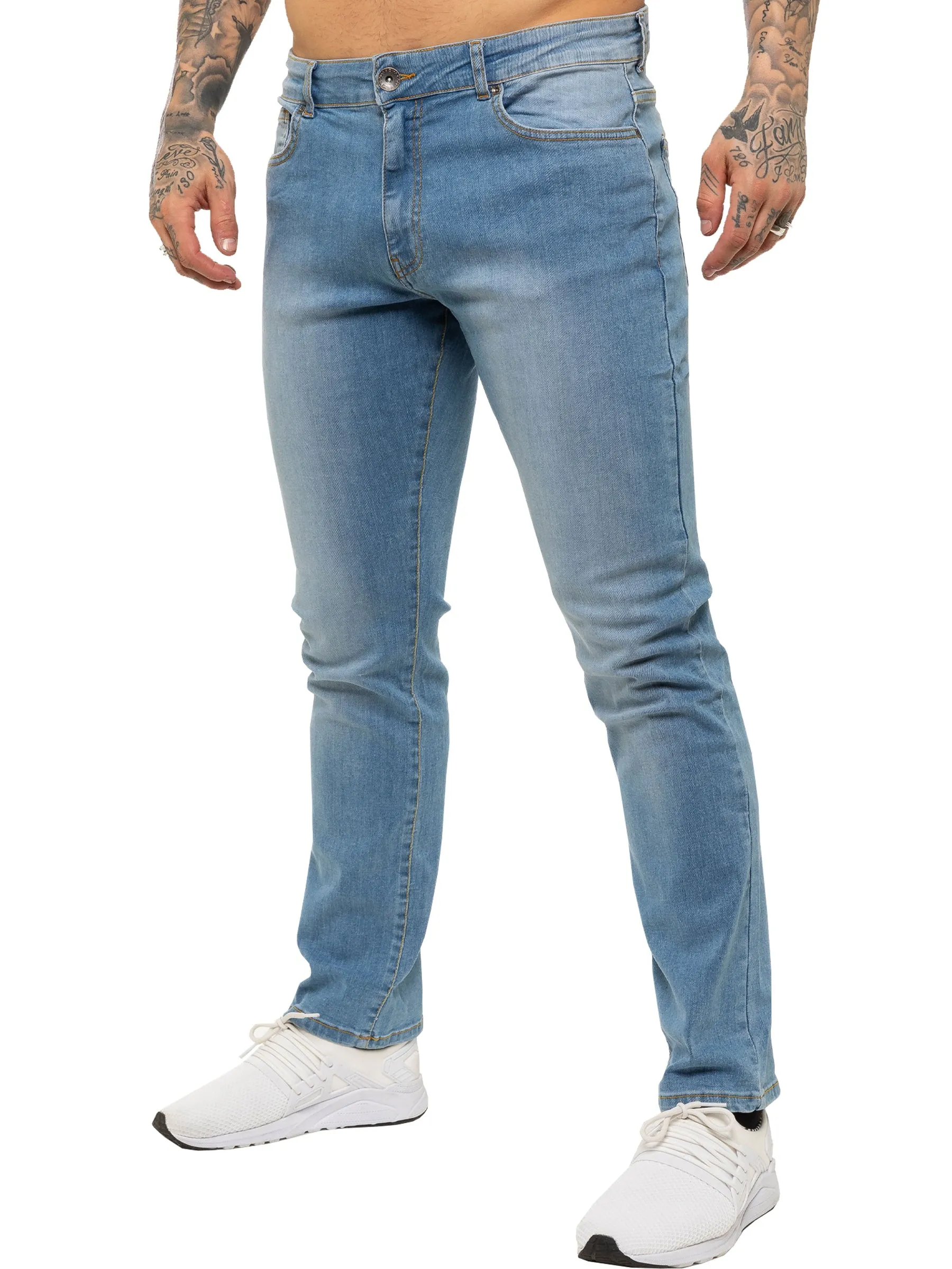 Mens Casual Straight Leg Blue Stretch Jeans | Kruze Designer Denim