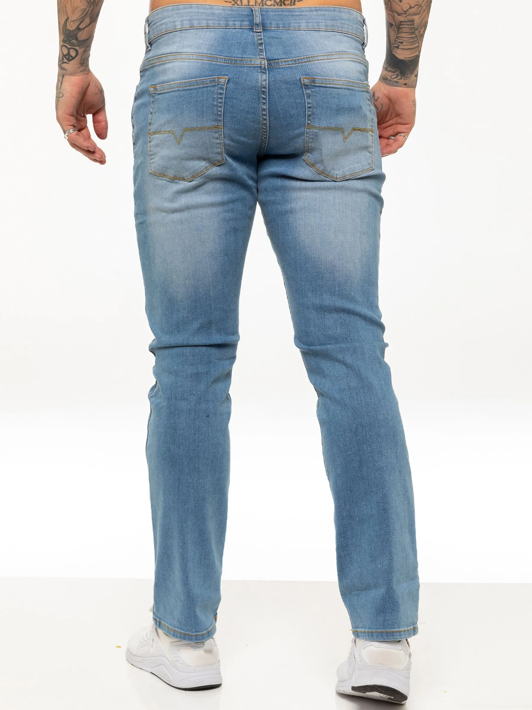 Mens Casual Straight Leg Blue Stretch Jeans | Kruze Designer Denim