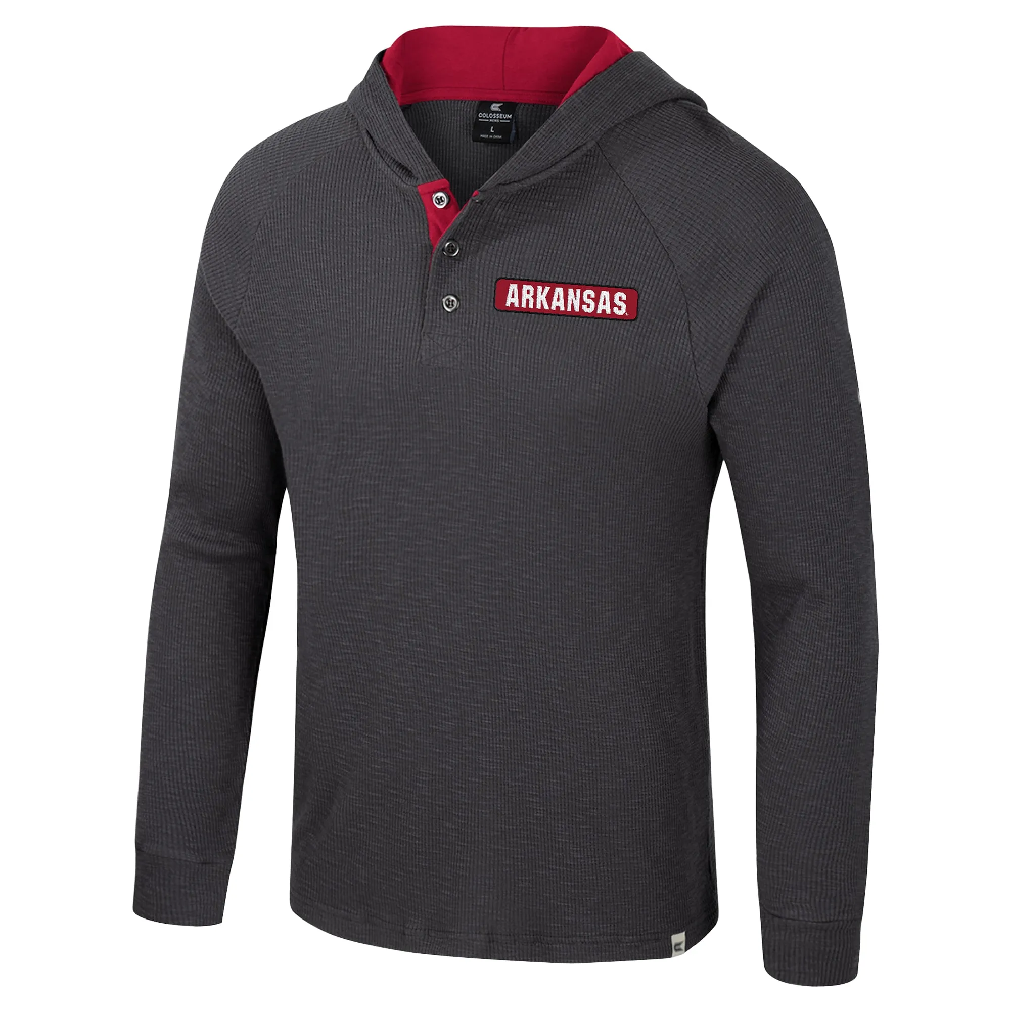 Men's Colosseum  Charcoal Arkansas Razorbacks Dujour Ralgan Long Sleeve Henley Hoodie T-Shirt